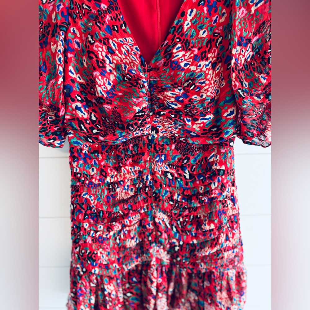 Tanya Taylor Red Floral Rouched Mini Dress, Size 8 - Picture 3 of 10